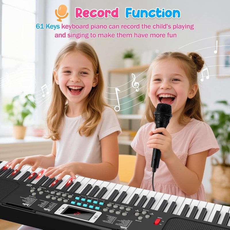 TWFRIC Piano Keyboard, 61 Key Upgrade Kids Pianos Music Toy with Light-up Keys & Pro Teaching Modes, Dual Speaker, 70 Demos,100 Tones, 100 Rhythms Perfect Christmas/Birthday Gift for Kids (Black) - Image 5